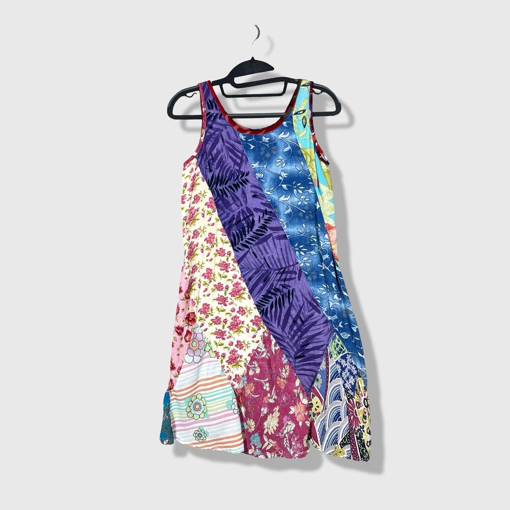 Boston Proper Patchwork Dress Womens 2 Multicolor Boho Eclectic Artsy Rayon